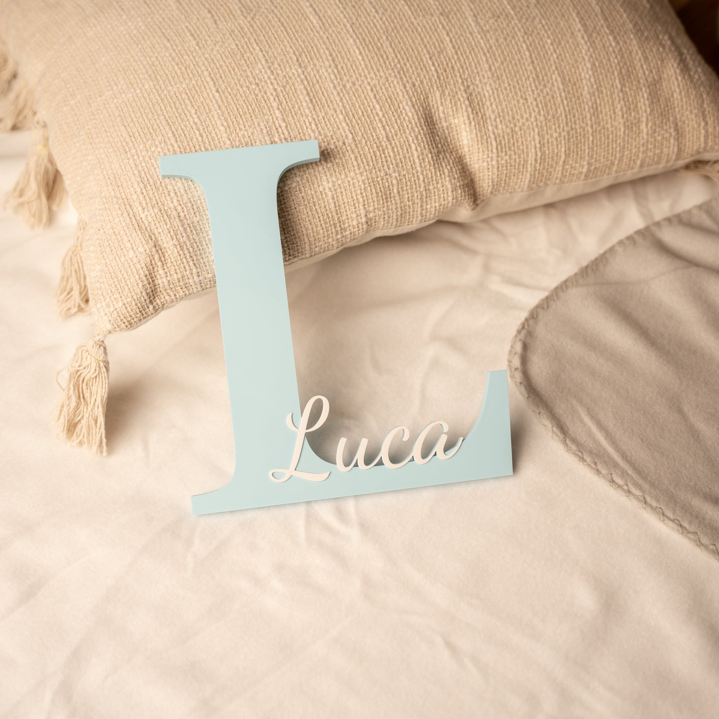 Naambordje kinderkamer - Mat Baby Blauw/Wit